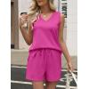 imageANRABESS Two Piece Sets for Women 2026 Summer Outfits Short Matching Lounge Set Casual V Neck Beach Vacation Travel ClothesHot Pink