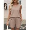 imageANRABESS Two Piece Sets for Women 2026 Summer Outfits Short Matching Lounge Set Casual V Neck Beach Vacation Travel ClothesLight Brown