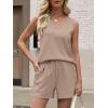 imageANRABESS Two Piece Sets for Women 2026 Summer Outfits Short Matching Lounge Set Casual V Neck Beach Vacation Travel ClothesLight Brown
