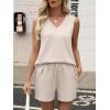 imageANRABESS Two Piece Sets for Women 2026 Summer Outfits Short Matching Lounge Set Casual V Neck Beach Vacation Travel ClothesLight Taupe