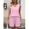 imageANRABESS Two Piece Sets for Women 2026 Summer Outfits Short Matching Lounge Set Casual V Neck Beach Vacation Travel ClothesPink