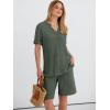 imageANRABESS Women 2 Piece Linen Lounge Sets Summer Casual Henley Shirts Short Pajama Set Beach Vacation Clothes Airport OutfitsArmy Green
