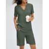 imageANRABESS Women 2 Piece Linen Lounge Sets Summer Casual Henley Shirts Short Pajama Set Beach Vacation Clothes Airport OutfitsArmy Green