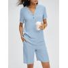 imageANRABESS Women 2 Piece Linen Lounge Sets Summer Casual Henley Shirts Short Pajama Set Beach Vacation Clothes Airport OutfitsBlue
