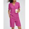imageANRABESS Women 2 Piece Linen Lounge Sets Summer Casual Henley Shirts Short Pajama Set Beach Vacation Clothes Airport OutfitsHot Pink