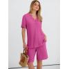 imageANRABESS Women 2 Piece Linen Lounge Sets Summer Casual Henley Shirts Short Pajama Set Beach Vacation Clothes Airport OutfitsHot Pink