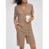 imageANRABESS Women 2 Piece Linen Lounge Sets Summer Casual Henley Shirts Short Pajama Set Beach Vacation Clothes Airport OutfitsKhaki
