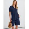 imageANRABESS Women 2 Piece Linen Lounge Sets Summer Casual Henley Shirts Short Pajama Set Beach Vacation Clothes Airport OutfitsNavy Blue