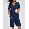 imageANRABESS Women 2 Piece Linen Lounge Sets Summer Casual Henley Shirts Short Pajama Set Beach Vacation Clothes Airport OutfitsNavy Blue