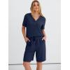 imageANRABESS Women 2 Piece Linen Lounge Sets Summer Casual Henley Shirts Short Pajama Set Beach Vacation Clothes Airport OutfitsNavy Blue
