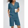 imageANRABESS Women 2 Piece Linen Lounge Sets Summer Casual Henley Shirts Short Pajama Set Beach Vacation Clothes Airport OutfitsTeal Blue