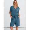 imageANRABESS Women 2 Piece Linen Lounge Sets Summer Casual Henley Shirts Short Pajama Set Beach Vacation Clothes Airport OutfitsTeal Blue