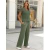 imageANRABESS Women 2 Piece Outfits Summer Lounge Sets Crochet Knit Sweater Vest Wide Leg Pants Casual Beach Vacation ClothesArmy Green