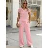 imageANRABESS Women 2 Piece Outfits Summer Lounge Sets Crochet Knit Sweater Vest Wide Leg Pants Casual Beach Vacation ClothesPink
