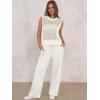 imageANRABESS Women 2 Piece Summer Outfits 2026 Crochet Sweater Vest Wide Leg Pants Lounge Matching Sets Travel Vacation ClothesCreamy White