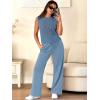 imageANRABESS Women 2 Piece Summer Outfits 2026 Crochet Sweater Vest Wide Leg Pants Lounge Matching Sets Travel Vacation ClothesDusty Blue