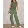 imageANRABESS Women 2 Piece Summer Outfits 2026 Crochet Sweater Vest Wide Leg Pants Lounge Matching Sets Travel Vacation ClothesOlive Green