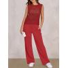 imageANRABESS Women 2 Piece Summer Outfits 2026 Crochet Sweater Vest Wide Leg Pants Lounge Matching Sets Travel Vacation ClothesRed