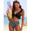 imageANRABESS Women High Waisted Bikini Sets Two Piece Ruffled Self Tie Swimsuit Ruched Bathing Suit 2026 Summer Beach SwimwearBlack White Floral