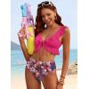 imageANRABESS Women High Waisted Bikini Sets Two Piece Ruffled Self Tie Swimsuit Ruched Bathing Suit 2026 Summer Beach SwimwearHot Pink Floral