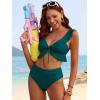imageANRABESS Women High Waisted Bikini Sets Two Piece Ruffled Self Tie Swimsuit Ruched Bathing Suit 2026 Summer Beach SwimwearPeacock Green
