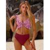 imageANRABESS Women High Waisted Bikini Sets Two Piece Ruffled Self Tie Swimsuit Ruched Bathing Suit 2026 Summer Beach SwimwearRed White Plaid