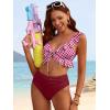 imageANRABESS Women High Waisted Bikini Sets Two Piece Ruffled Self Tie Swimsuit Ruched Bathing Suit 2026 Summer Beach SwimwearRed White Plaid