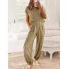 imageANRABESS Women Two Piece Outfits Summer Sweater Vest Crop Top Pants Lounge Matching Set Travel Airport Beach Vacation ClothesBrown