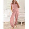 imageANRABESS Women Two Piece Outfits Summer Sweater Vest Crop Top Pants Lounge Matching Set Travel Airport Beach Vacation ClothesPink