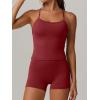 imageANRABESS Women Workout Sets Build in Bra 2 Piece Outfits Tank Tops Tummy Control Shorts Yoga Gym Active Wear Clothing SetDeep Red