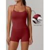 imageANRABESS Women Workout Sets Build in Bra 2 Piece Outfits Tank Tops Tummy Control Shorts Yoga Gym Active Wear Clothing SetDeep Red