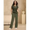 imageANRABESS Womens 2 Piece Outfits Crochet Knit Half Zip Sweater Top Wide Leg Pants Summer Lounge Matching Sets Travel ClothesArmy Green