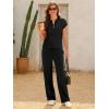 imageANRABESS Womens 2 Piece Outfits Crochet Knit Half Zip Sweater Top Wide Leg Pants Summer Lounge Matching Sets Travel ClothesBlack