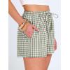 imageANRABESS Womens Boxer Shorts Summer Gingham Striped Drawstring Pajama Lounge Shorts With Pockets Trendy Cute Beach BottomsArmy Green White Plaid