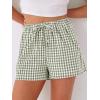 imageANRABESS Womens Boxer Shorts Summer Gingham Striped Drawstring Pajama Lounge Shorts With Pockets Trendy Cute Beach BottomsArmy Green White Plaid