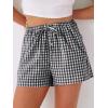 imageANRABESS Womens Boxer Shorts Summer Gingham Striped Drawstring Pajama Lounge Shorts With Pockets Trendy Cute Beach BottomsBlack White Plaid