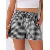 imageANRABESS Womens Boxer Shorts Summer Gingham Striped Drawstring Pajama Lounge Shorts With Pockets Trendy Cute Beach BottomsBlack White Plaid