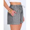 imageANRABESS Womens Boxer Shorts Summer Gingham Striped Drawstring Pajama Lounge Shorts With Pockets Trendy Cute Beach BottomsBlack White Plaid