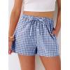imageANRABESS Womens Boxer Shorts Summer Gingham Striped Drawstring Pajama Lounge Shorts With Pockets Trendy Cute Beach BottomsBlue White Plaid