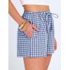 imageANRABESS Womens Boxer Shorts Summer Gingham Striped Drawstring Pajama Lounge Shorts With Pockets Trendy Cute Beach BottomsBlue White Plaid