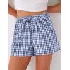imageANRABESS Womens Boxer Shorts Summer Gingham Striped Drawstring Pajama Lounge Shorts With Pockets Trendy Cute Beach BottomsBlue White Plaid