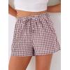 imageANRABESS Womens Boxer Shorts Summer Gingham Striped Drawstring Pajama Lounge Shorts With Pockets Trendy Cute Beach BottomsBrown White Plaid