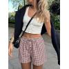 imageANRABESS Womens Boxer Shorts Summer Gingham Striped Drawstring Pajama Lounge Shorts With Pockets Trendy Cute Beach BottomsBrown White Plaid