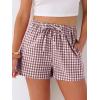 imageANRABESS Womens Boxer Shorts Summer Gingham Striped Drawstring Pajama Lounge Shorts With Pockets Trendy Cute Beach BottomsBrown White Plaid