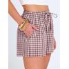 imageANRABESS Womens Boxer Shorts Summer Gingham Striped Drawstring Pajama Lounge Shorts With Pockets Trendy Cute Beach BottomsBrown White Plaid