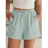 imageANRABESS Womens Boxer Shorts Summer Gingham Striped Drawstring Pajama Lounge Shorts With Pockets Trendy Cute Beach BottomsGreen White Stripe