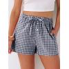 imageANRABESS Womens Boxer Shorts Summer Gingham Striped Drawstring Pajama Lounge Shorts With Pockets Trendy Cute Beach BottomsNavy Blue White Plaid