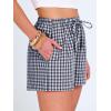 imageANRABESS Womens Boxer Shorts Summer Gingham Striped Drawstring Pajama Lounge Shorts With Pockets Trendy Cute Beach BottomsNavy Blue White Plaid