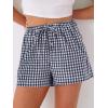 imageANRABESS Womens Boxer Shorts Summer Gingham Striped Drawstring Pajama Lounge Shorts With Pockets Trendy Cute Beach BottomsNavy Blue White Plaid