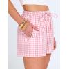 imageANRABESS Womens Boxer Shorts Summer Gingham Striped Drawstring Pajama Lounge Shorts With Pockets Trendy Cute Beach BottomsPink White Plaid